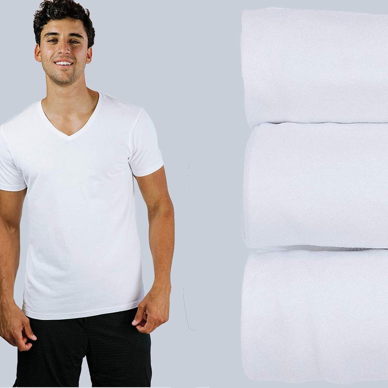 Pair of Thieves Men's 3 Pack Super Soft V-Neck T-Shirt, White, Small - Image 2